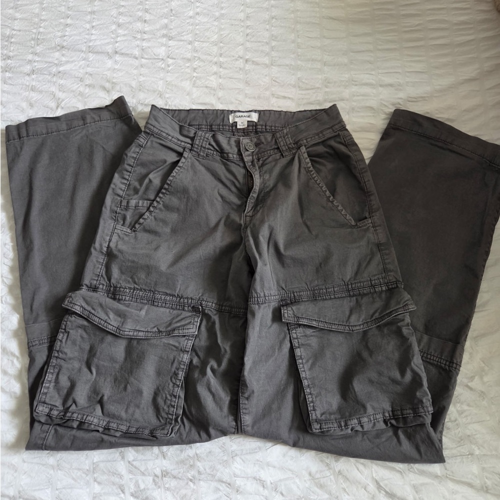 Garage Washed Gray Multi-Pocket Parachute Cargo Pants